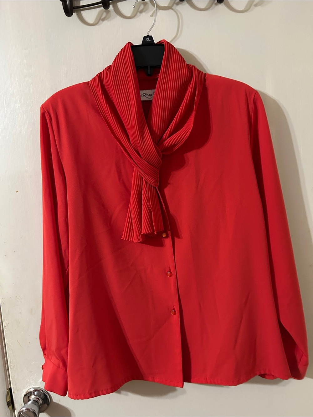 Vintage Claudia Richards Chic Women Long Sleeve Red Blouse.